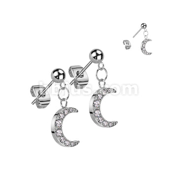 Pair of 316L Surgical Steel Ball Stud Post Earrings With Crescent Moon... - Image 4
