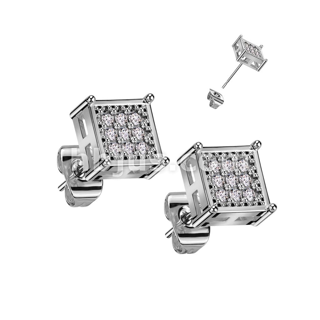 316L Surgical Steel Pair of 316L Surgical Stainless Square Stud Earring... - Image 4