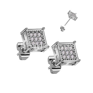 316L Surgical Steel Pair of 316L Surgical Stainless Square Stud Earring... - Image 4