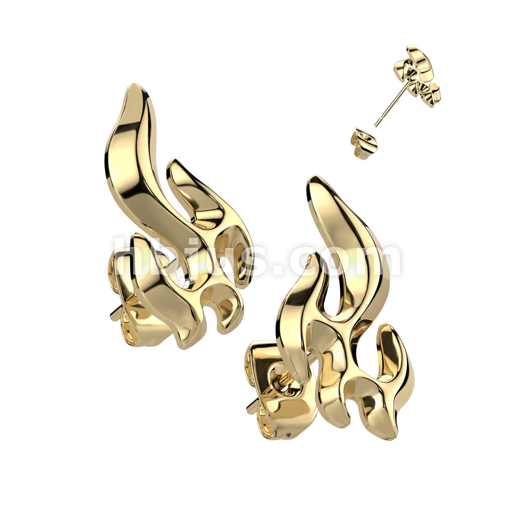 316L Surgical Steel Pair of 316L Stainless Steel Flame Stud Earrings - Image 2