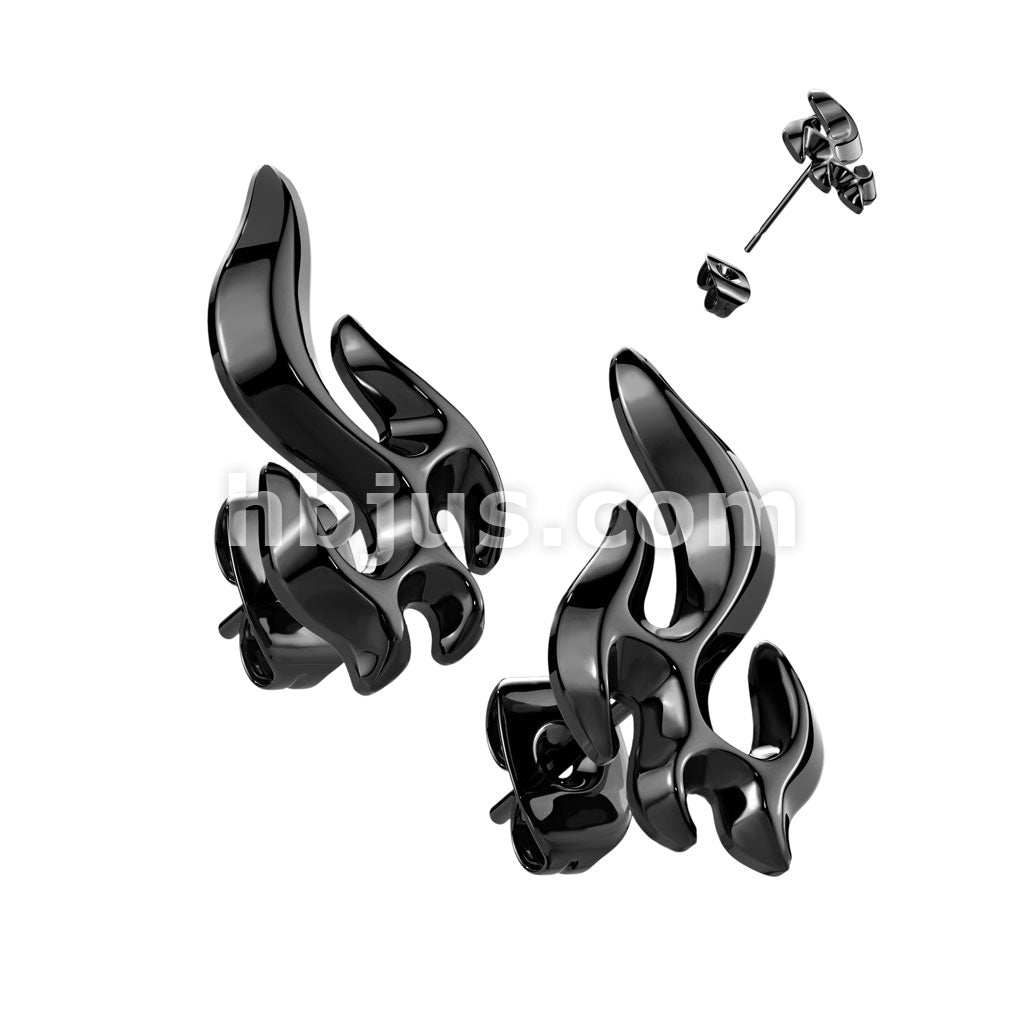 316L Surgical Steel Pair of 316L Stainless Steel Flame Stud Earrings - Image 3