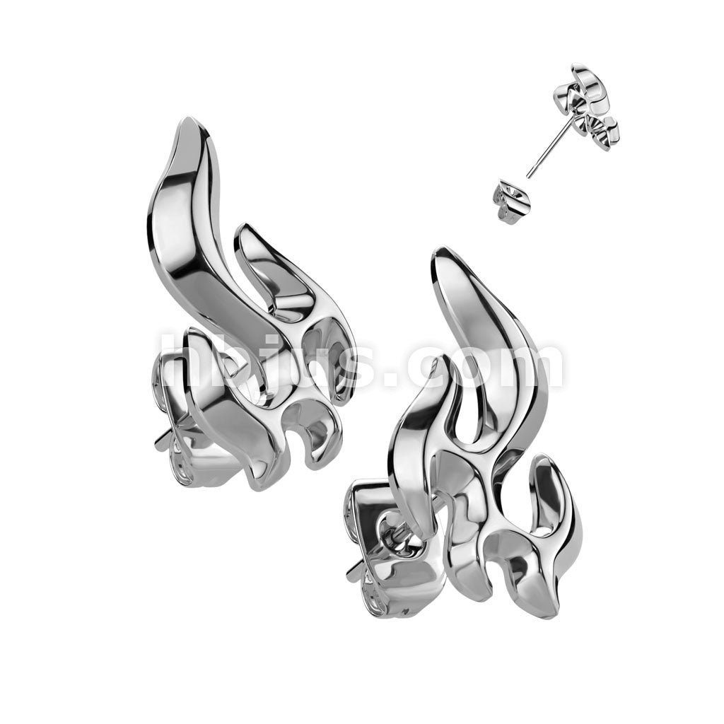 316L Surgical Steel Pair of 316L Stainless Steel Flame Stud Earrings - Image 4