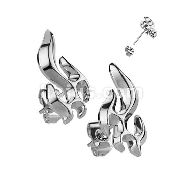 316L Surgical Steel Pair of 316L Stainless Steel Flame Stud Earrings - Image 4