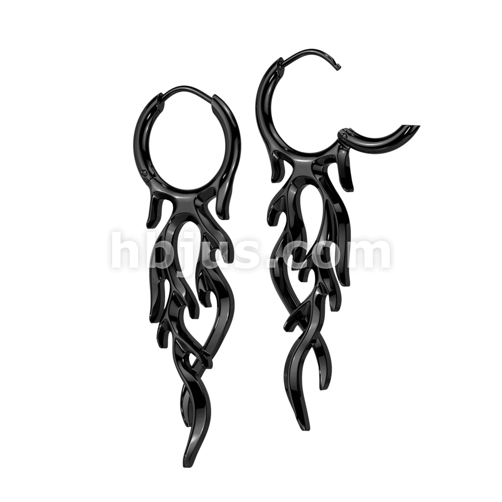316L Surgical Steel Pair of 316L Stainless Steel Flame Hinged Hoop Earrings - Image 2