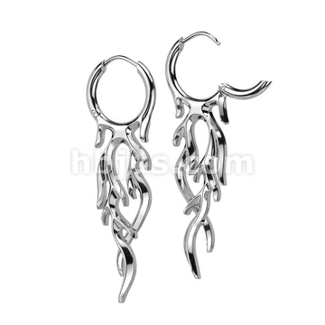 316L Surgical Steel Pair of 316L Stainless Steel Flame Hinged Hoop Earrings - Image 3