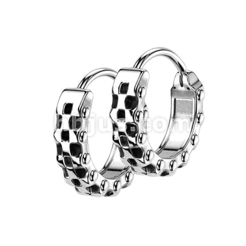 316L Surgical Steel Pair of 316L Stainless Steel Hinged Bike Chain Earrings - Image 2