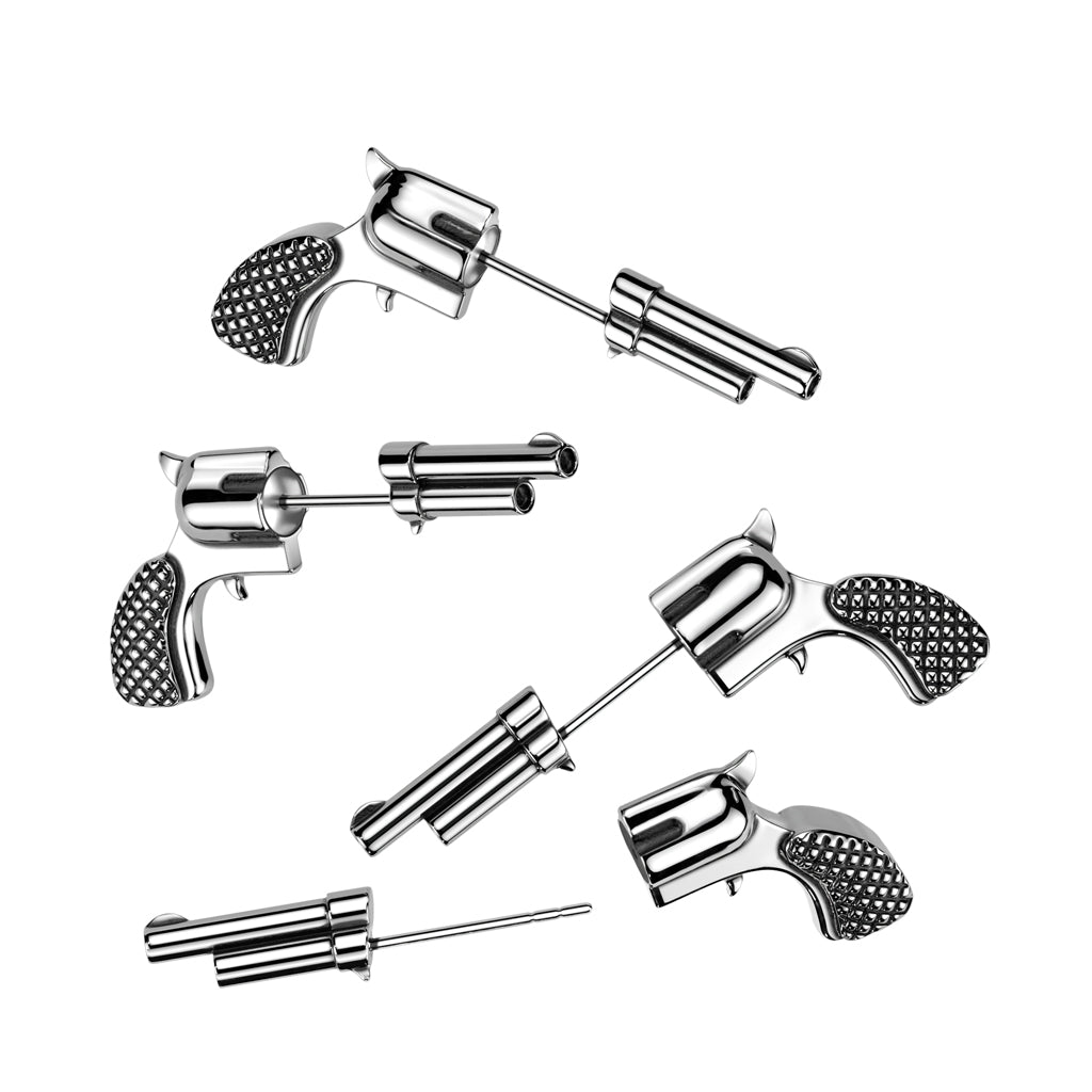 316L Surgical Steel Pair of 316L Stainless Steel Pistol Revolver Earrings