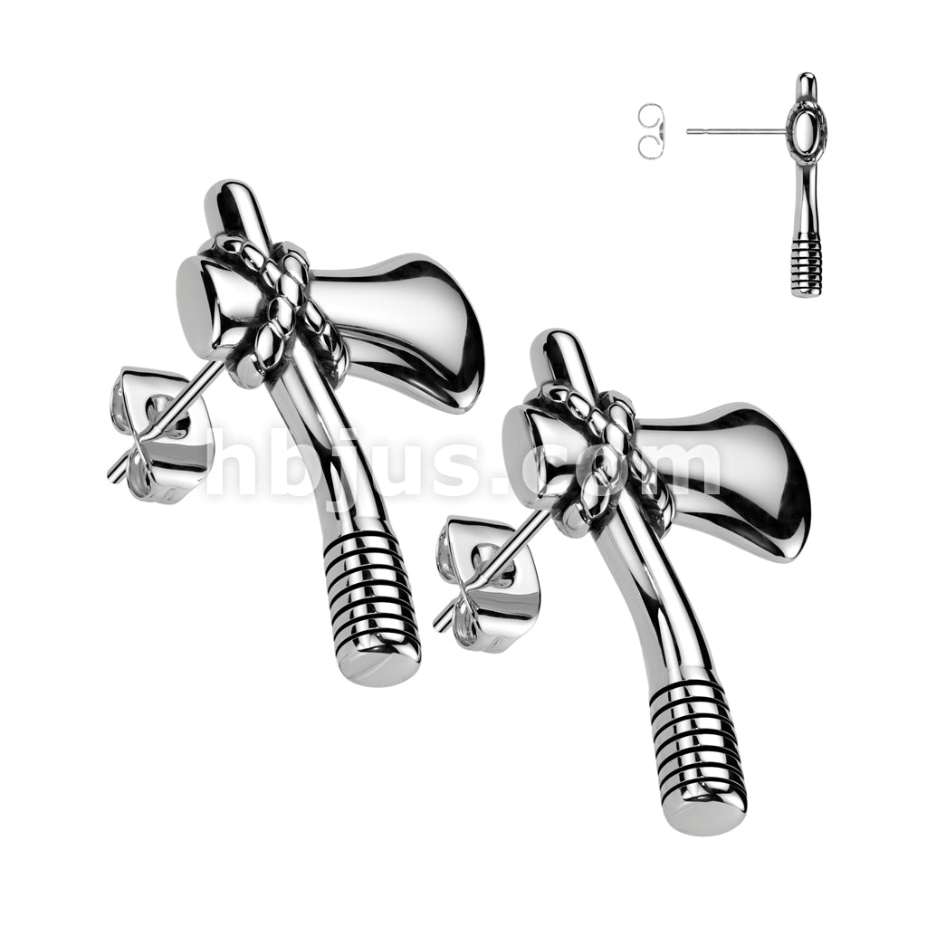 316L Surgical Steel Pair of 316L Stainless Steel Axe Earrings - Image 2