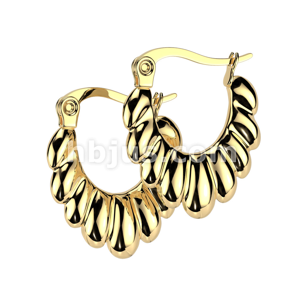 316L Surgical Steel Pair of 316L Stainless Steel Scalloped Oval Hoop... - Image 2