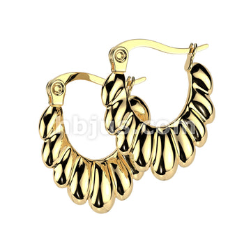316L Surgical Steel Pair of 316L Stainless Steel Scalloped Oval Hoop... - Image 2