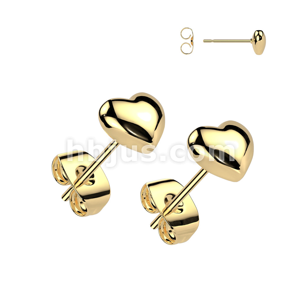 316L Surgical Steel Pair of 316L Stainless Steel 3D Heart Shaped Earrings - Image 2