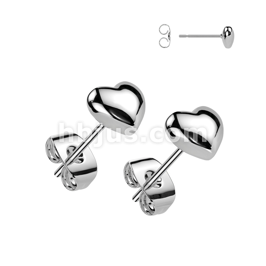 316L Surgical Steel Pair of 316L Stainless Steel 3D Heart Shaped Earrings - Image 3