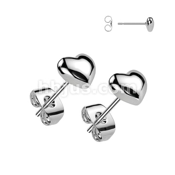 316L Surgical Steel Pair of 316L Stainless Steel 3D Heart Shaped Earrings - Image 3