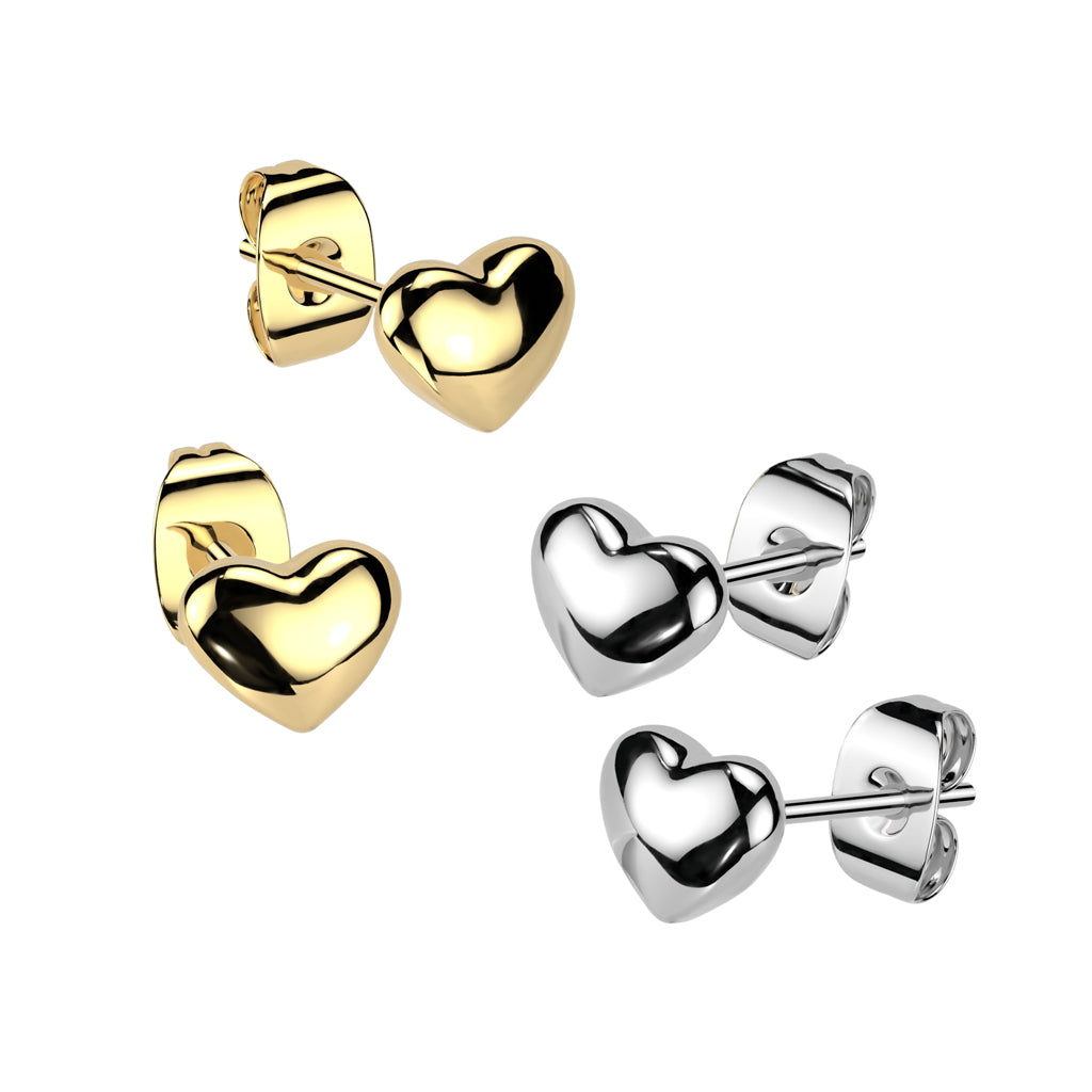 316L Surgical Steel Pair of 316L Stainless Steel 3D Heart Shaped Earrings