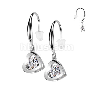 316L Surgical Steel Pair of Stainless Steel Hollow Heart Dangle With... - Image 3