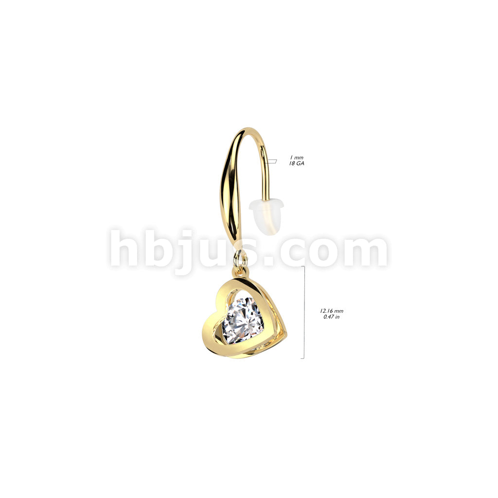316L Surgical Steel Pair of Stainless Steel Hollow Heart Dangle With... - Image 4