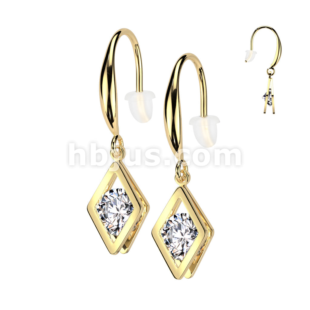 316L Surgical Steel Pair of Stainless Steel Hollow Diamond Dangle With... - Image 2