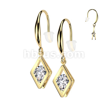 316L Surgical Steel Pair of Stainless Steel Hollow Diamond Dangle With... - Image 2