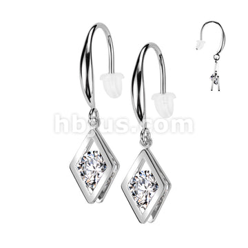 316L Surgical Steel Pair of Stainless Steel Hollow Diamond Dangle With... - Image 3