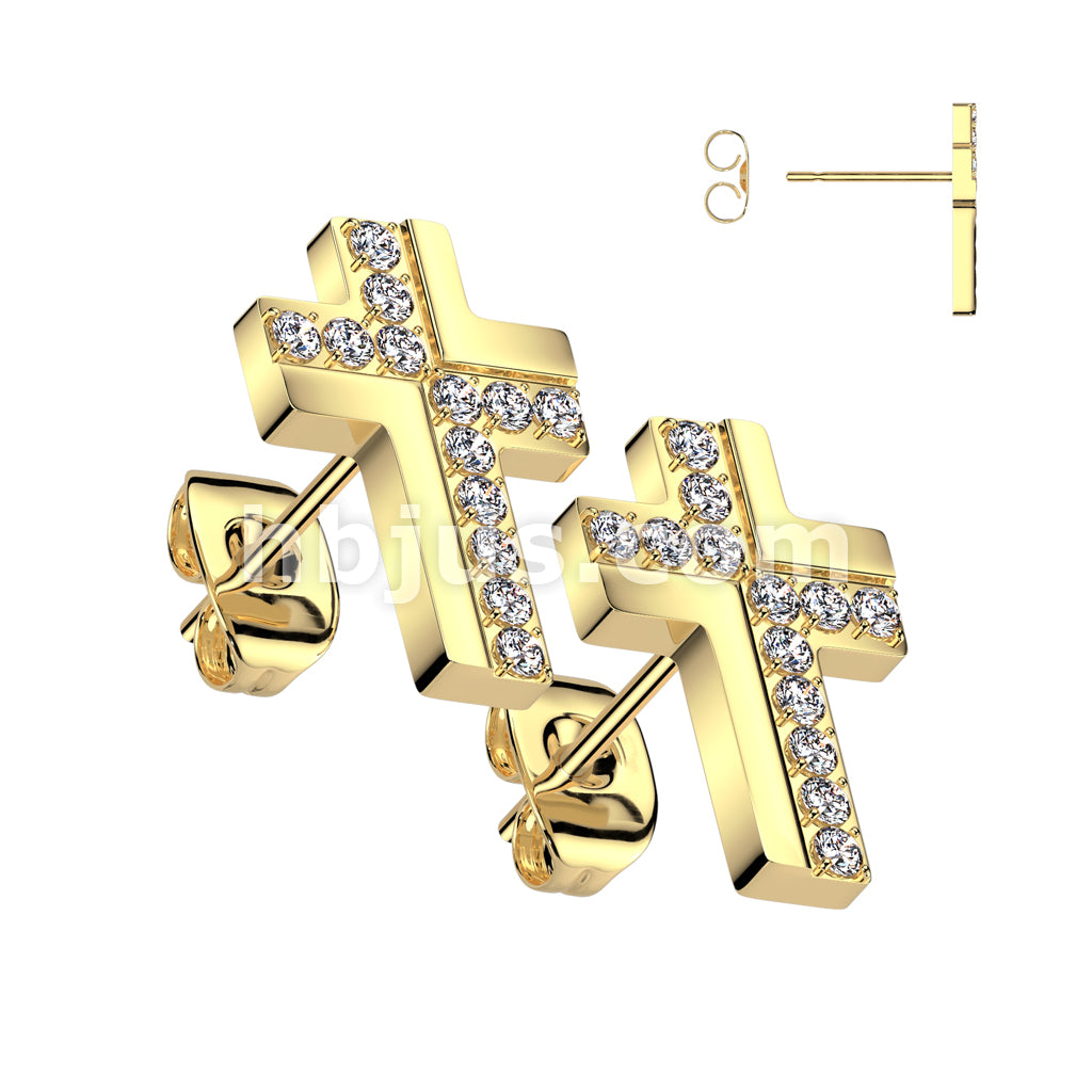 316L Surgical Steel Pair of 316L Surgical Stainless CNC CZ Cross Stud... - Image 2