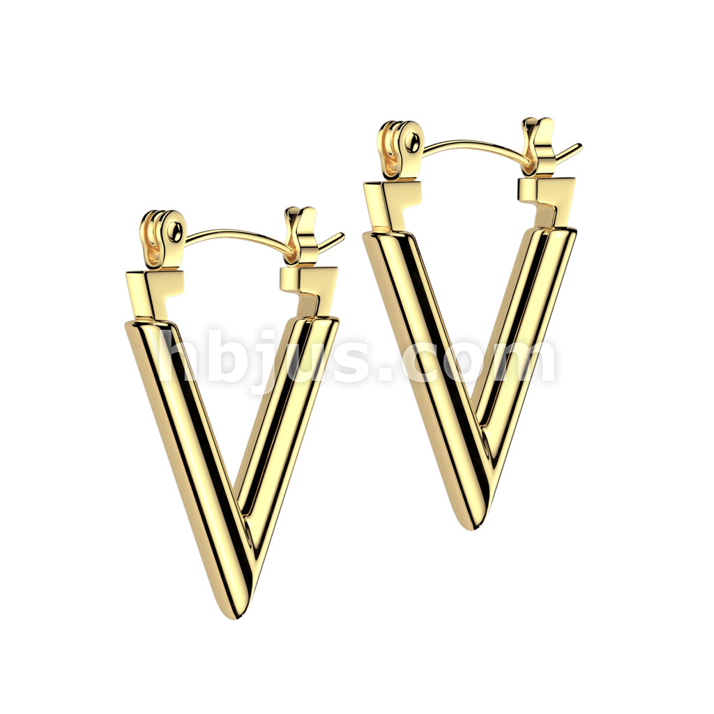 316L Surgical Steel Pair of 316L Stainless Steel Chevron Hoop Earrings - Image 2