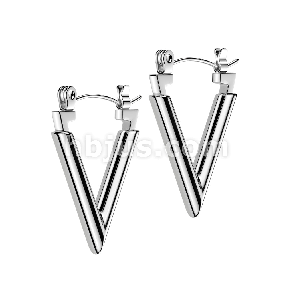 316L Surgical Steel Pair of 316L Stainless Steel Chevron Hoop Earrings - Image 3