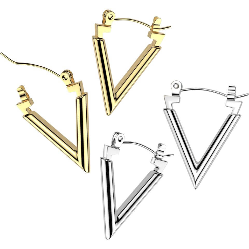 316L Surgical Steel Pair of 316L Stainless Steel Chevron Hoop Earrings