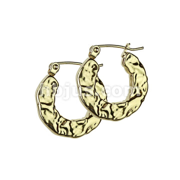 316L Surgical Steel Pair of 316L Stainless Steel Hammered Hoop Earrings - Image 2