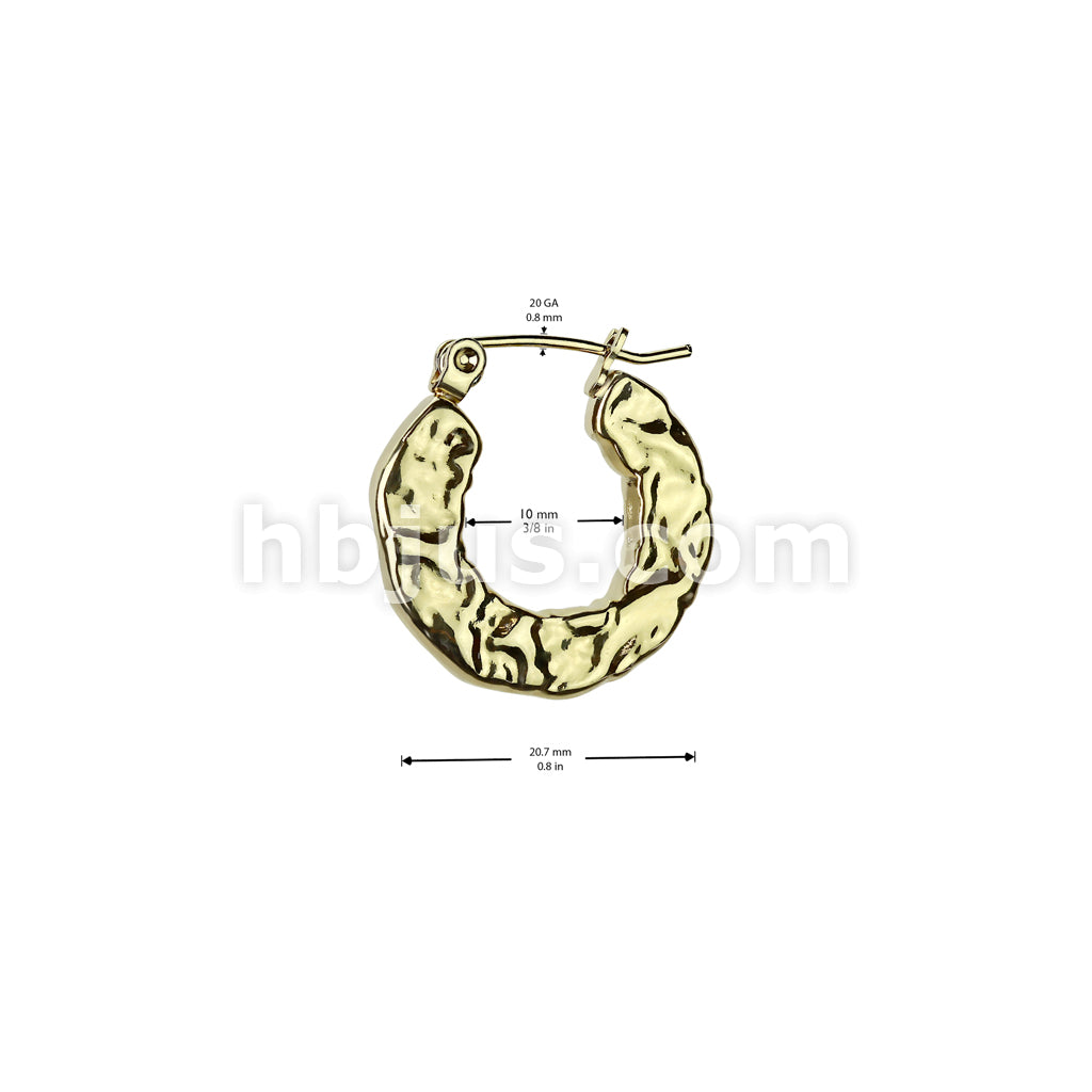 316L Surgical Steel Pair of 316L Stainless Steel Hammered Hoop Earrings - Image 4