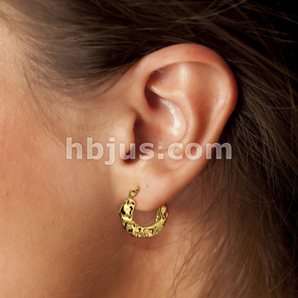 316L Surgical Steel Pair of 316L Stainless Steel Hammered Hoop Earrings - Image 5