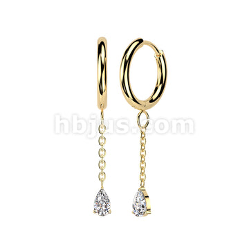 316L Surgical Steel Pair of 316L Hinged Hoop Earrings With Teardrop CZ... - Image 2