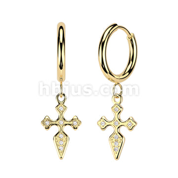 316L Surgical Steel 316L Pair of Hinged Hoop Earrings With Pave CZ... - Image 2