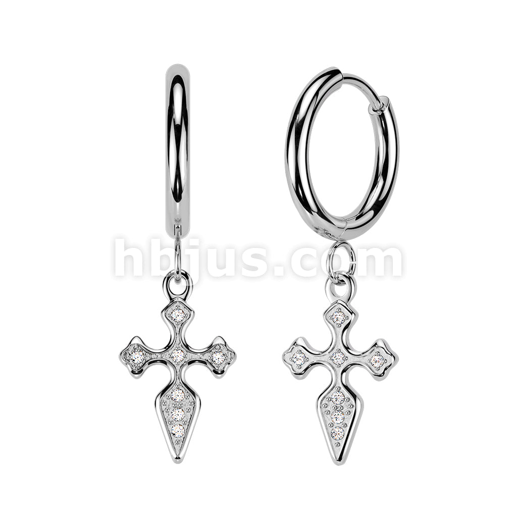 316L Surgical Steel 316L Pair of Hinged Hoop Earrings With Pave CZ... - Image 3