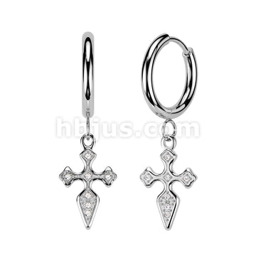 316L Surgical Steel 316L Pair of Hinged Hoop Earrings With Pave CZ... - Image 3