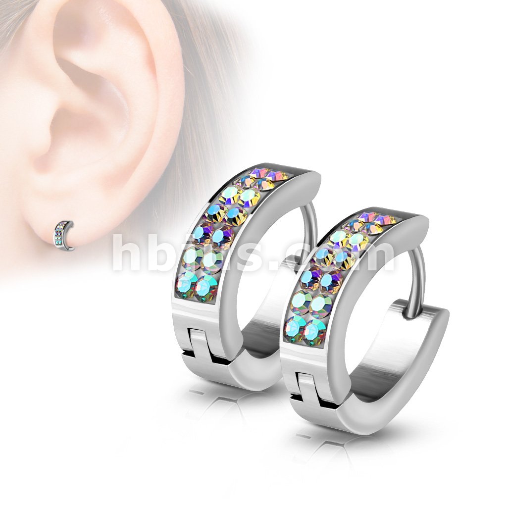 316L Surgical Steel Pair of Lined Set Crystals Front Oval Shape... - Image 2