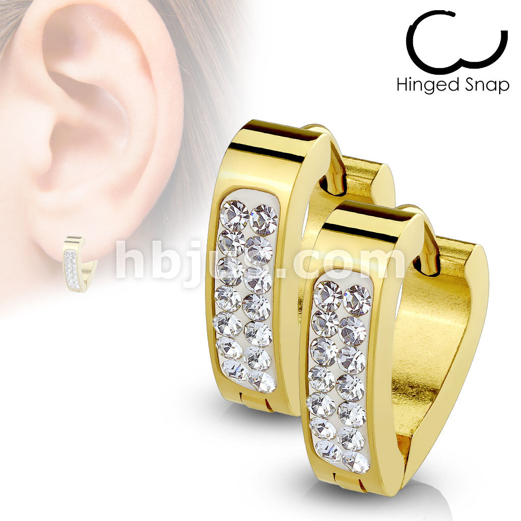 316L Surgical Steel Pair of Clear Crystal Paved Triangle Shape ... - Image 2