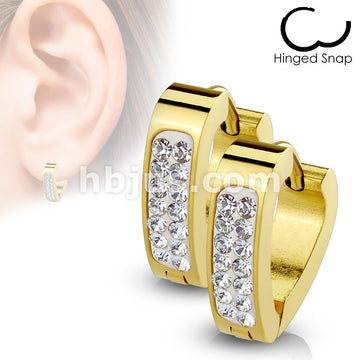 316L Surgical Steel Pair of Clear Crystal Paved Triangle Shape ... - Image 2