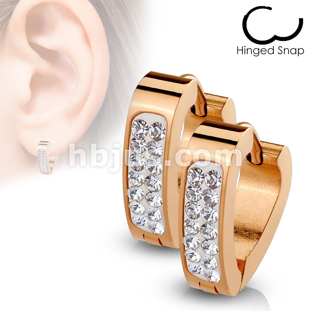 316L Surgical Steel Pair of Clear Crystal Paved Triangle Shape ... - Image 4