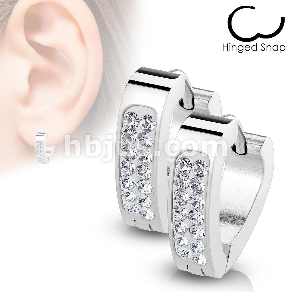 316L Surgical Steel Pair of Clear Crystal Paved Triangle Shape ... - Image 5