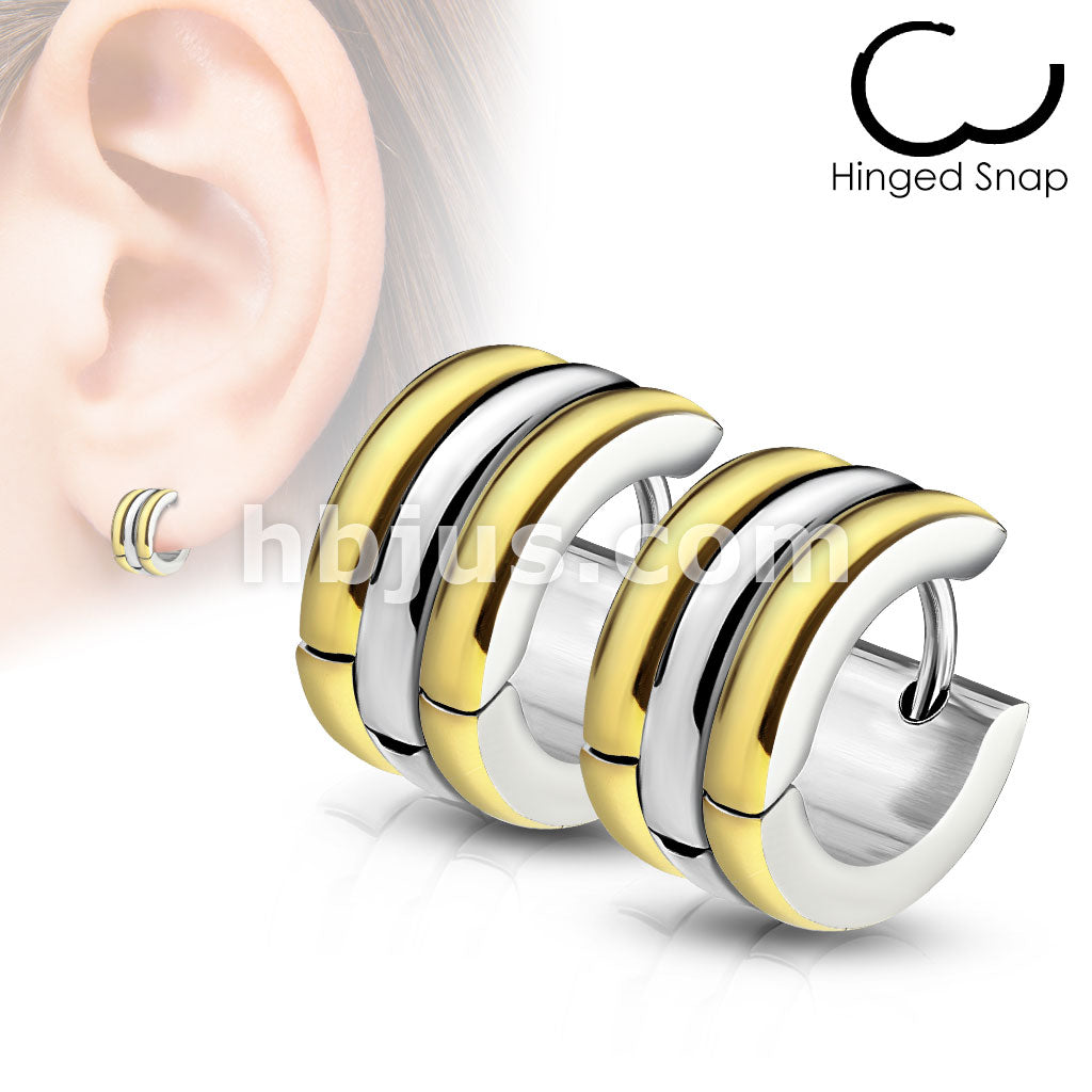 316L Surgical Steel Pair of Triple Dome Stainless Steel Hoop/Huggie... - Image 2