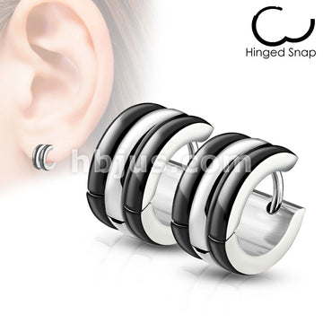 316L Surgical Steel Pair of Triple Dome Stainless Steel Hoop/Huggie... - Image 3