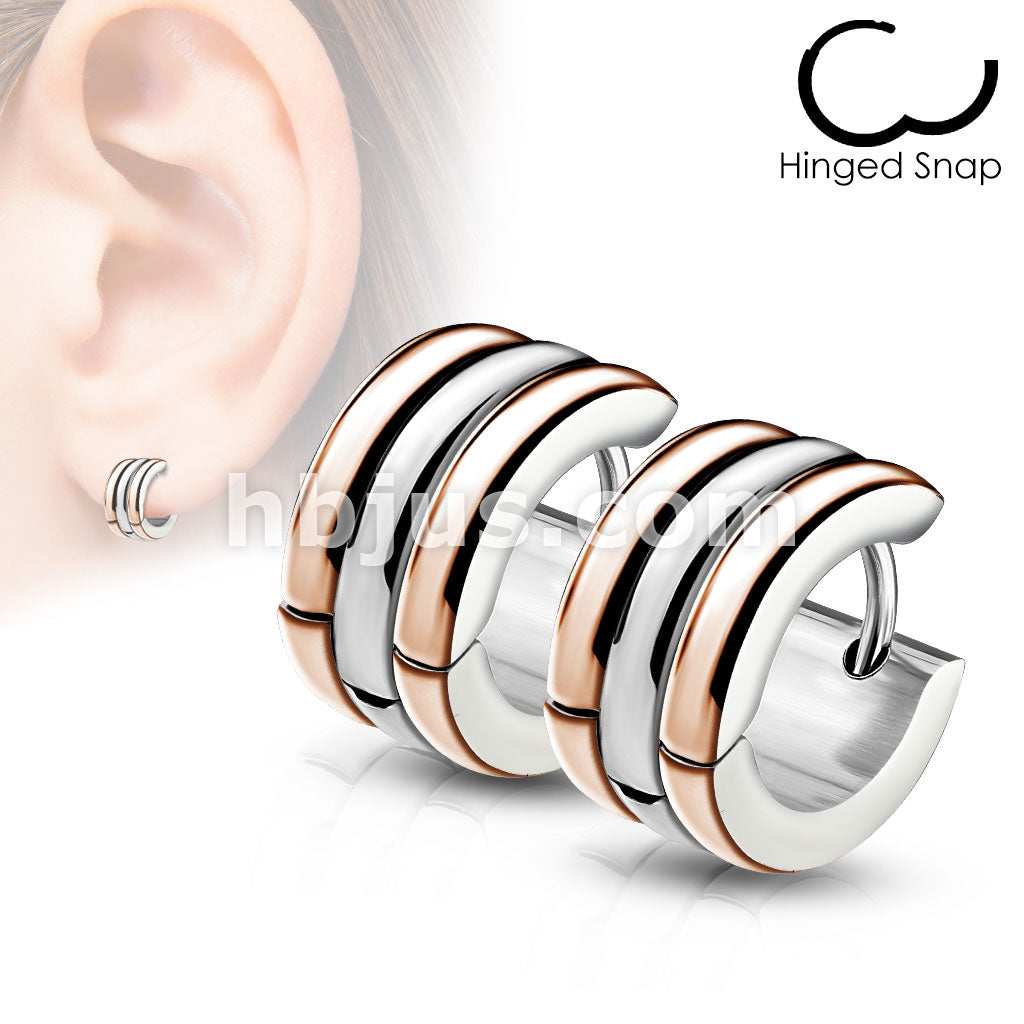 316L Surgical Steel Pair of Triple Dome Stainless Steel Hoop/Huggie... - Image 4