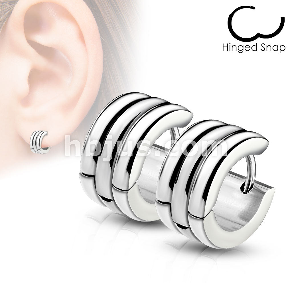 316L Surgical Steel Pair of Triple Dome Stainless Steel Hoop/Huggie... - Image 5