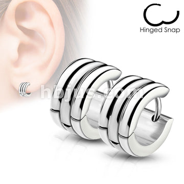 316L Surgical Steel Pair of Triple Dome Stainless Steel Hoop/Huggie... - Image 5