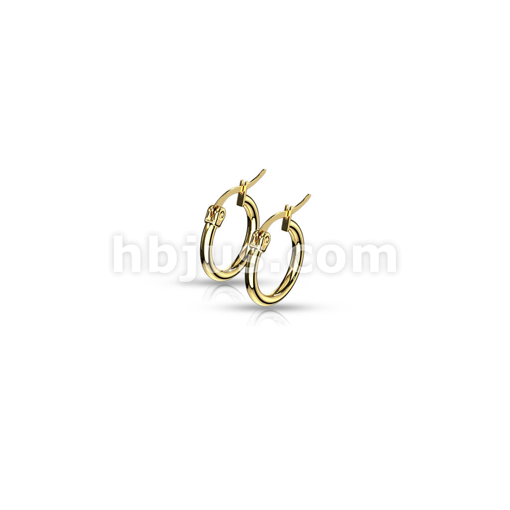 316L Surgical Steel Pair of Gold IP 316L Stainless Steel Round Hoop... - Image 5