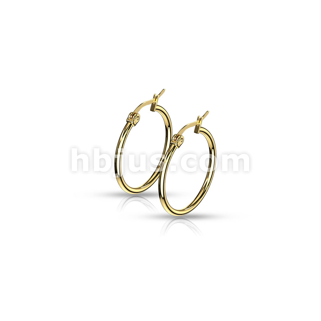 316L Surgical Steel Pair of Gold IP 316L Stainless Steel Round Hoop... - Image 7