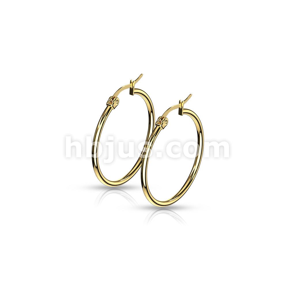 316L Surgical Steel Pair of Gold IP 316L Stainless Steel Round Hoop... - Image 8