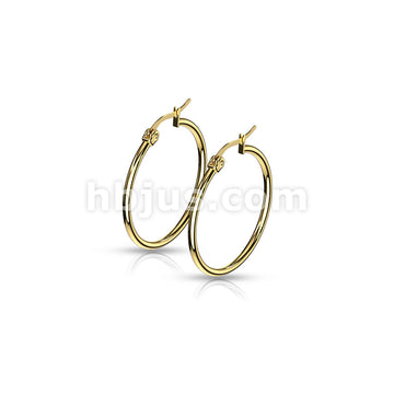 316L Surgical Steel Pair of Gold IP 316L Stainless Steel Round Hoop... - Image 8