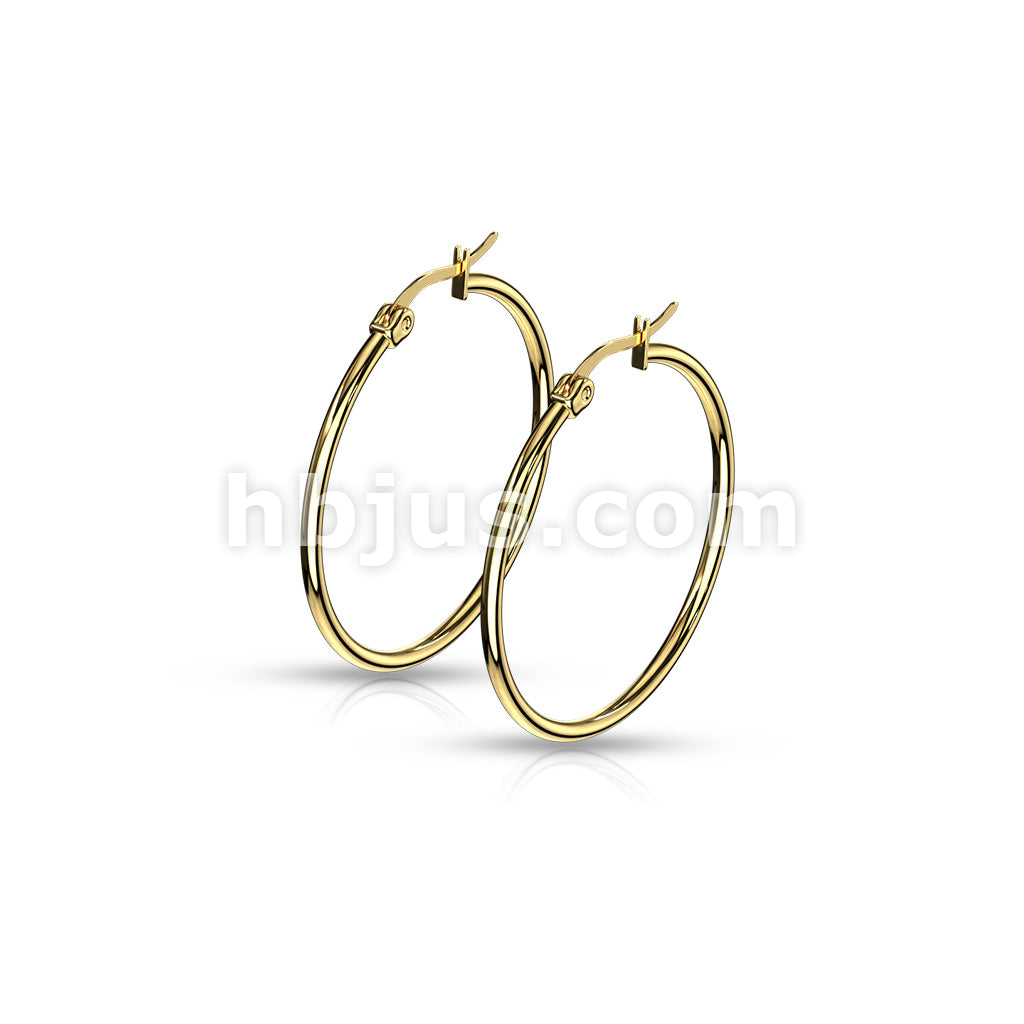 316L Surgical Steel Pair of Gold IP 316L Stainless Steel Round Hoop... - Image 9