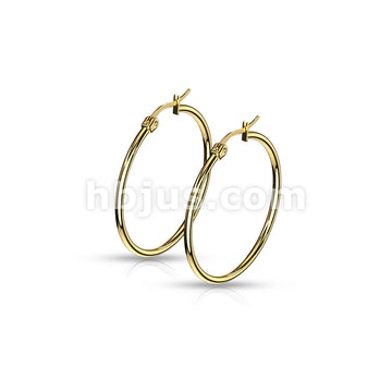 316L Surgical Steel Pair of Gold IP 316L Stainless Steel Round Hoop... - Image 9